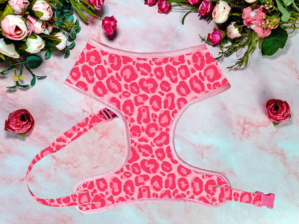 Pink Leopard dog harness/ Girl cheetah dog harness Vest/ female puppy harness/ Small medium dog harness/ cute pink fabric dog harness