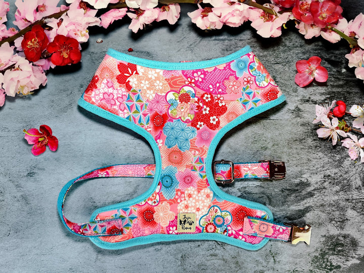 Dog harness - Pink Japanese kimono sakura flowers