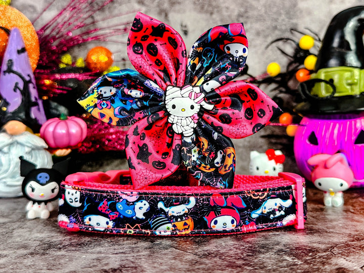 Pink Halloween jack o lantern dog collar flower/ girl pumpkin dog collar/ spooky cute ghost collar/ large small dog collar/ puppy collar
