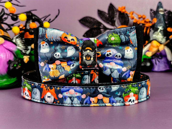 Halloween dog collar with bow tie - gnomes
