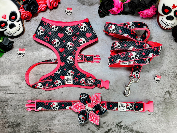 Halloween dog harness - Plaid and Sugar Skull