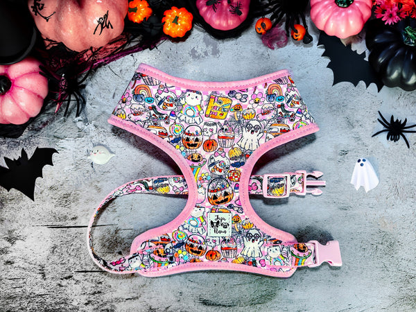 Halloween Dog harness - Pink retro Ghost party