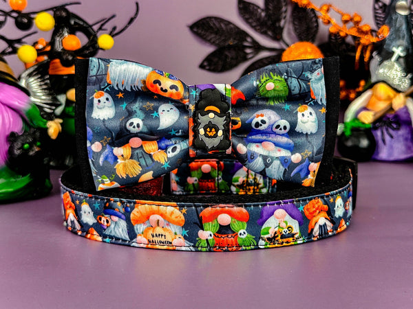 Halloween dog collar with bow tie - gnomes