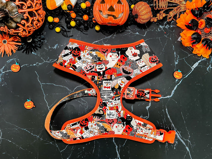 Halloween dog harness leash set/ spooky jack o lantern dog harness and lead