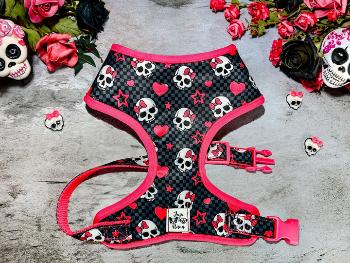 Halloween dog harness - Plaid and Sugar Skull