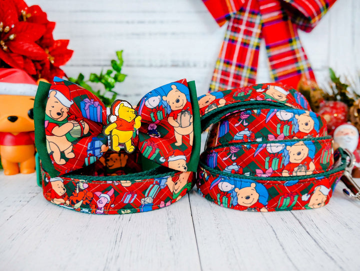 Christmas dog collar with bow tie - bears and plaid