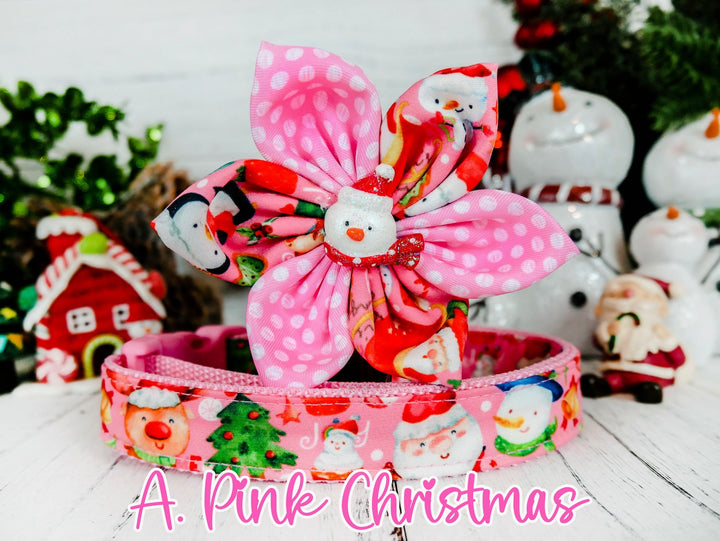 Christmas Dog collar with flowers - Pink Collection