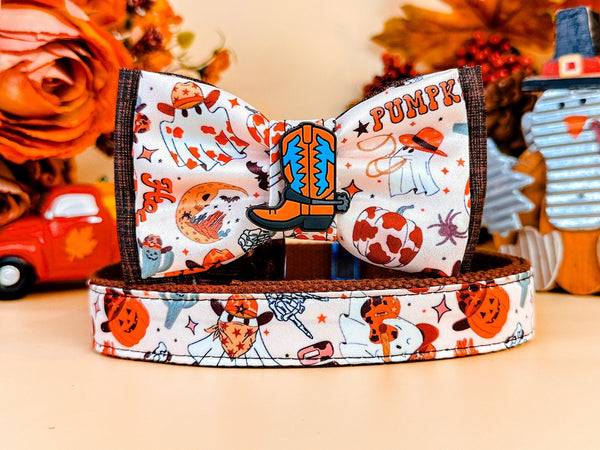 Dog collar with bow tie - Groovy Autumn