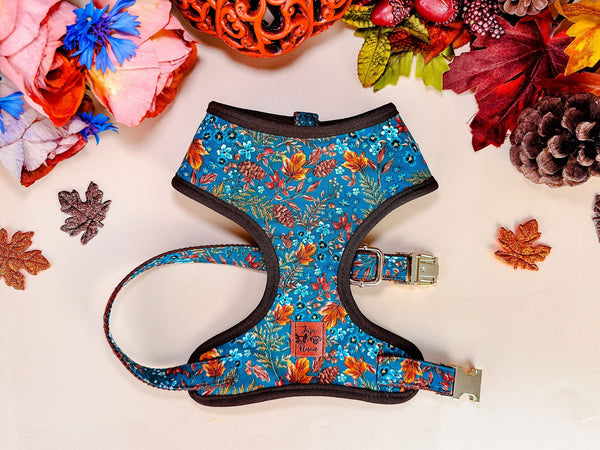 Dog harness - Autumn Leaves - Brown trim