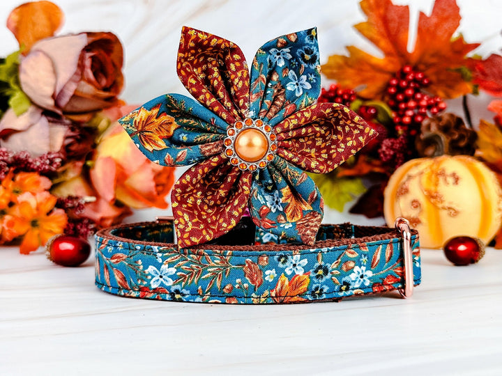Dog collar with flower - Autumn floral leaves