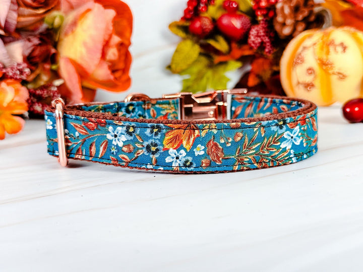 Engraved buckle dog Collar - Autumn floral leaves