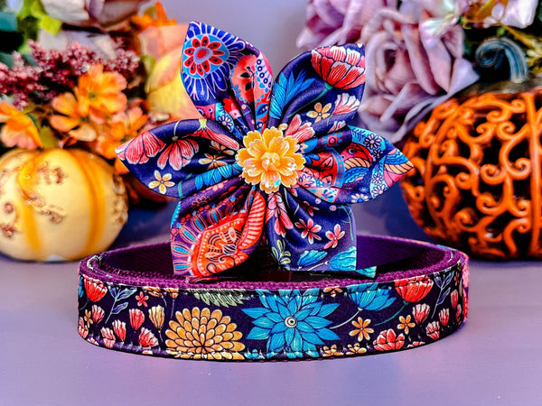 Fall paisley dog collar flower/ floral autumn dog collar/ purple girl dog collar/ Thanksgiving dog collar/ large small medium dog collar