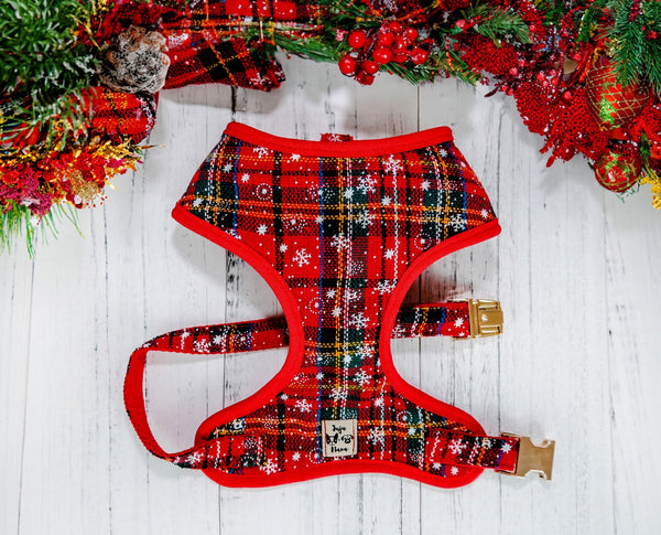 Christmas dog harness - red snowflake plaid