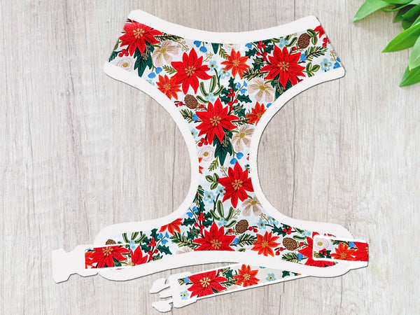white christmas poinsettia dog harness/ rifle paper co flower harness