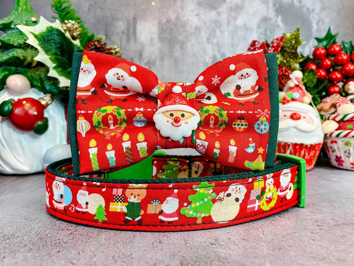 Christmas Dog collar with bow tie - red santa