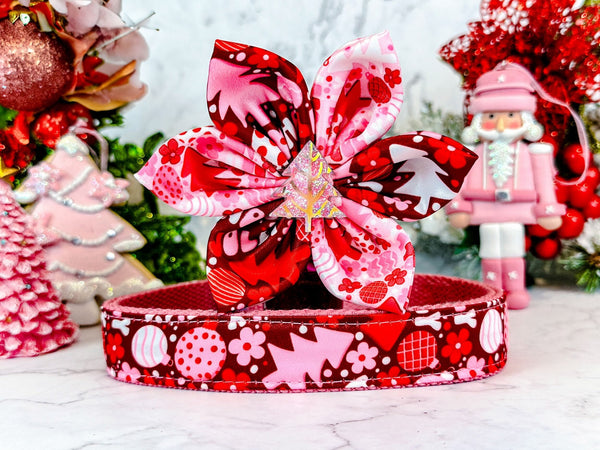 Pink Christmas letter dog collar flower/ girl cute dog collar