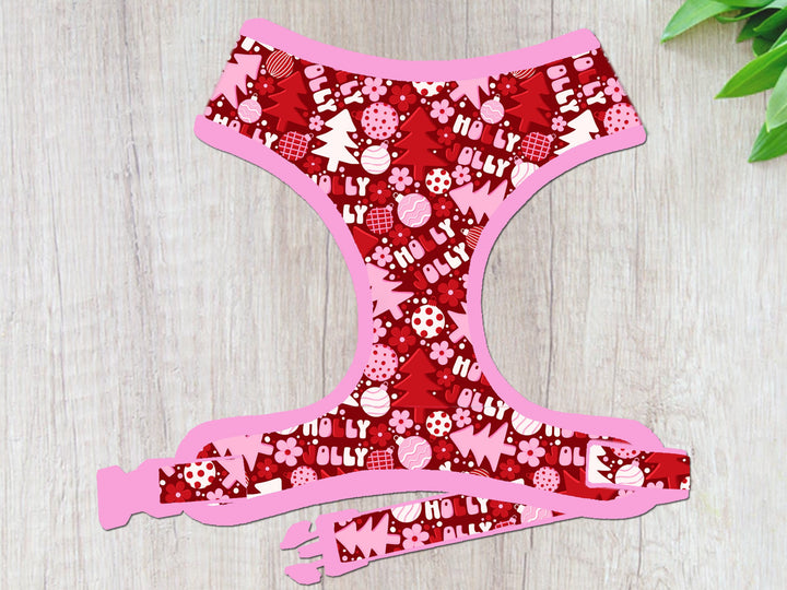 Pink Christmas tree dog harness vest/ Christmas ornament floral dog harness