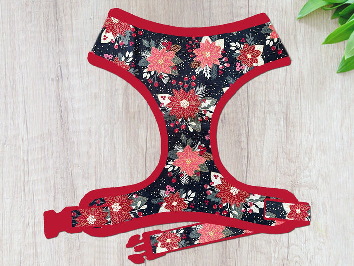 Christmas Poinsettia flower dog harness vest/ holly berries dog harness