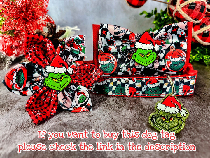 Christmas dog collar with bow tie - Green monster