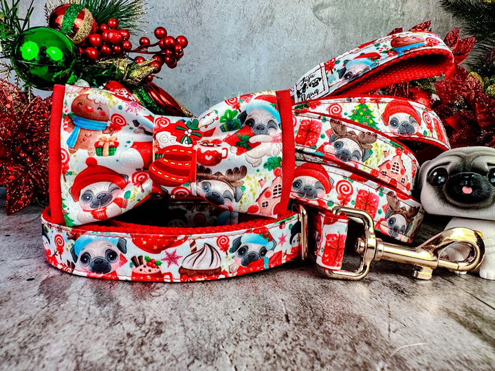 Christmas pug dog collar bow tie/ cute boy dog collar