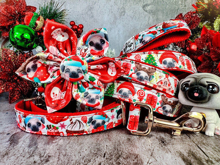 Christmas Pug harness leash set/ girl boy dog harness vest/ cute custom dog harness leash/ holiday fabric harness lead/ christmas dog gift