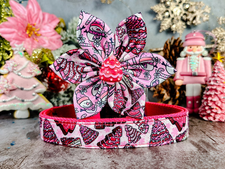 Pink Christmas tree cake dog collar flower/ cute girl dog collar