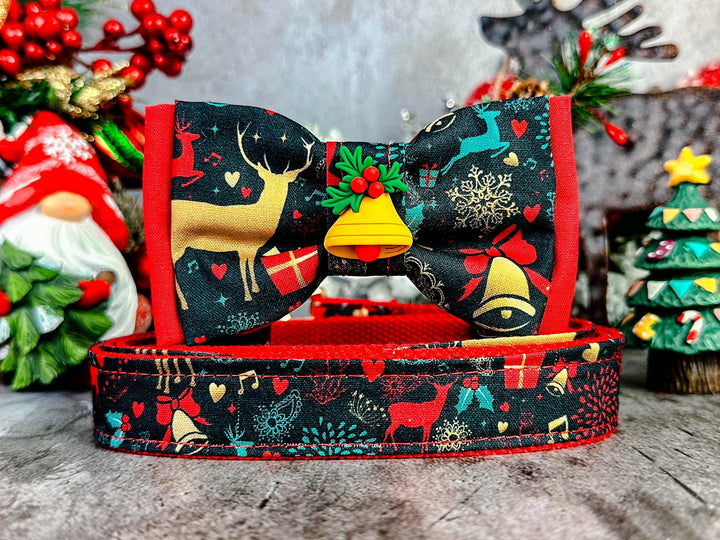 Christmas reindeer dog collar bow tie/ boy antler moose dog collar