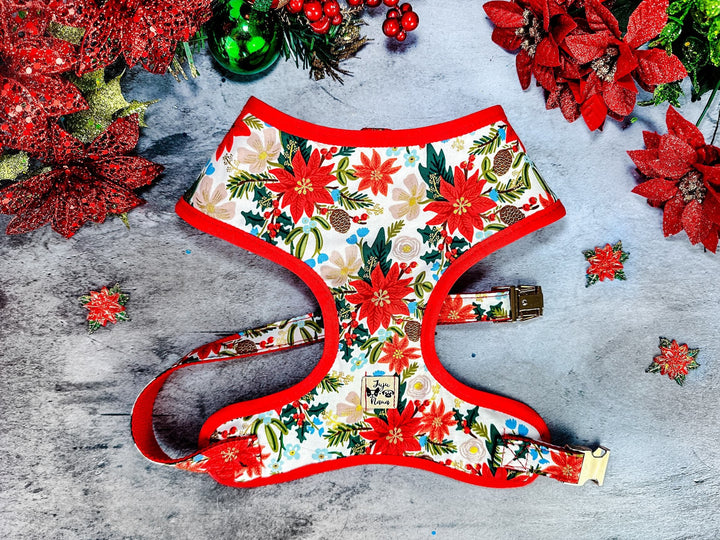 white christmas poinsettia dog harness/ rifle paper co flower harness