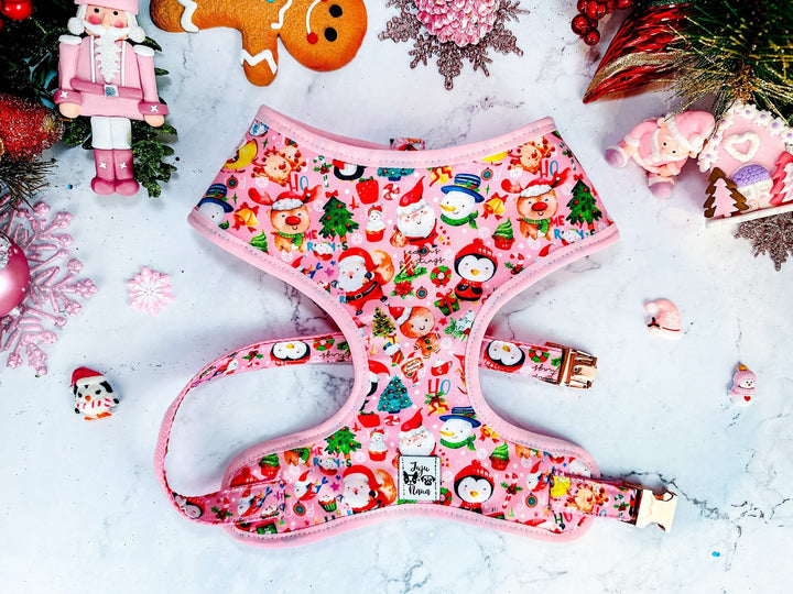 Christmas dog harness - pink christmas