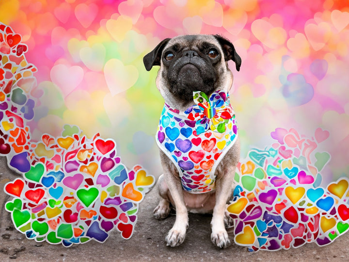 dog harness - rainbow hearts