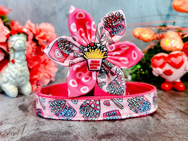 Valentine dog collar with Flower - fries before guys