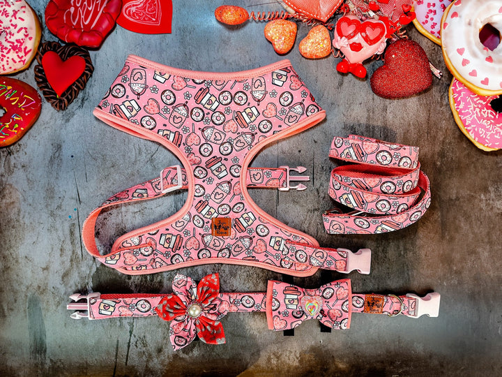 Valentine dog harness - Donuts and Coffee