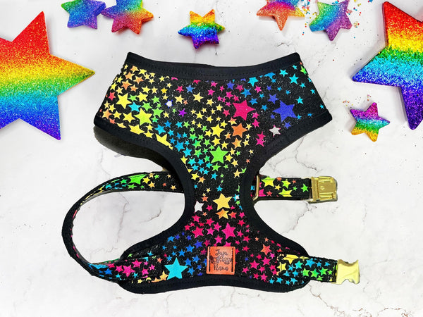 dog harness - glitter rainbow stars