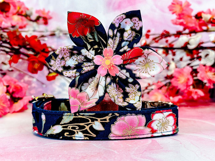 japanese floral dog collar with flower/ kimono cherry blossom dog collar/ spring summer dog collar/ girl winter dog collar/ female dog colla
