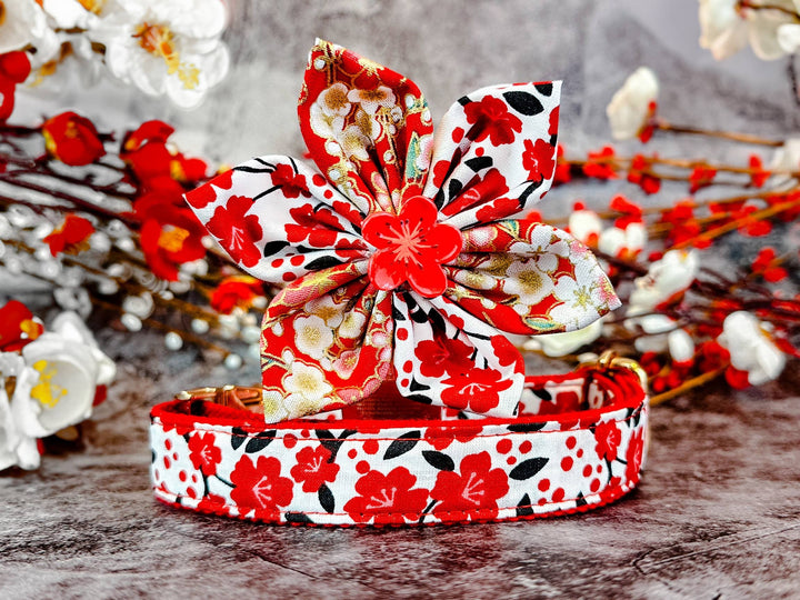 Floral japanese dog collar flower/ kimono sakura dog collar/ cherry blossom dog collar/ plum flower dog collar/ large small girl dog collar