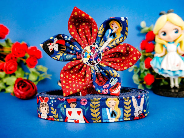 Dog collar with flower - Alice in Wonderland