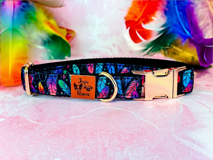 Feather boho dog collar/ girl boy dog collar/ purple tribal dog collar/ Aztec southwest collar/ designer fabric collar/ large small collar
