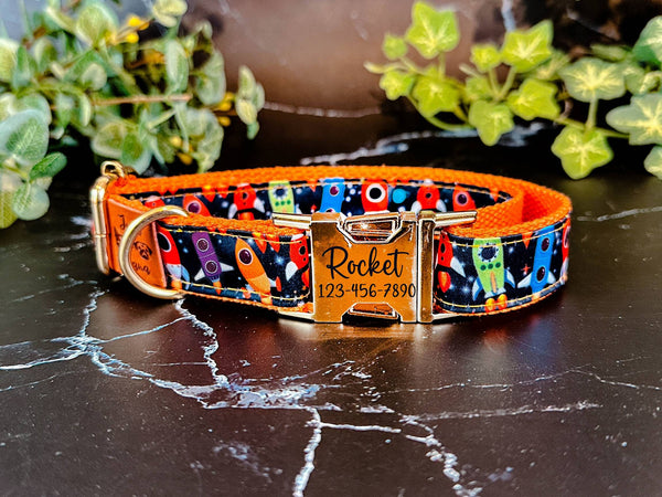 rocket dog collar/ galaxy spaceship dog collar/ Personalized Engraving Buckle Dog Collar/ custom large small dog collar/ boy cute dog collar