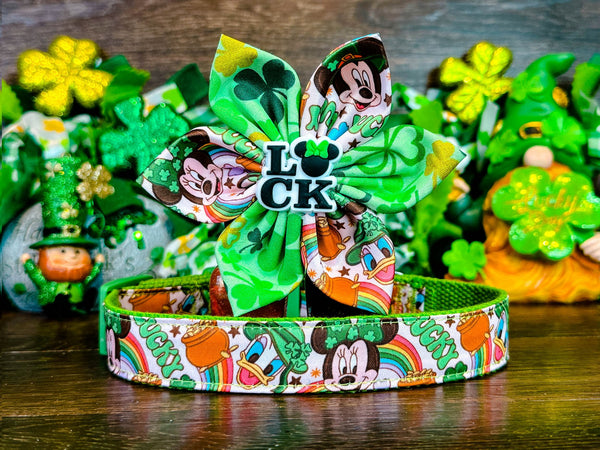 St. Patrick's Day dog collar with flower - lucky mouse